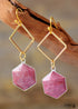 Boho Earrings, Dangle Earrings, Rhodonite Hexagon